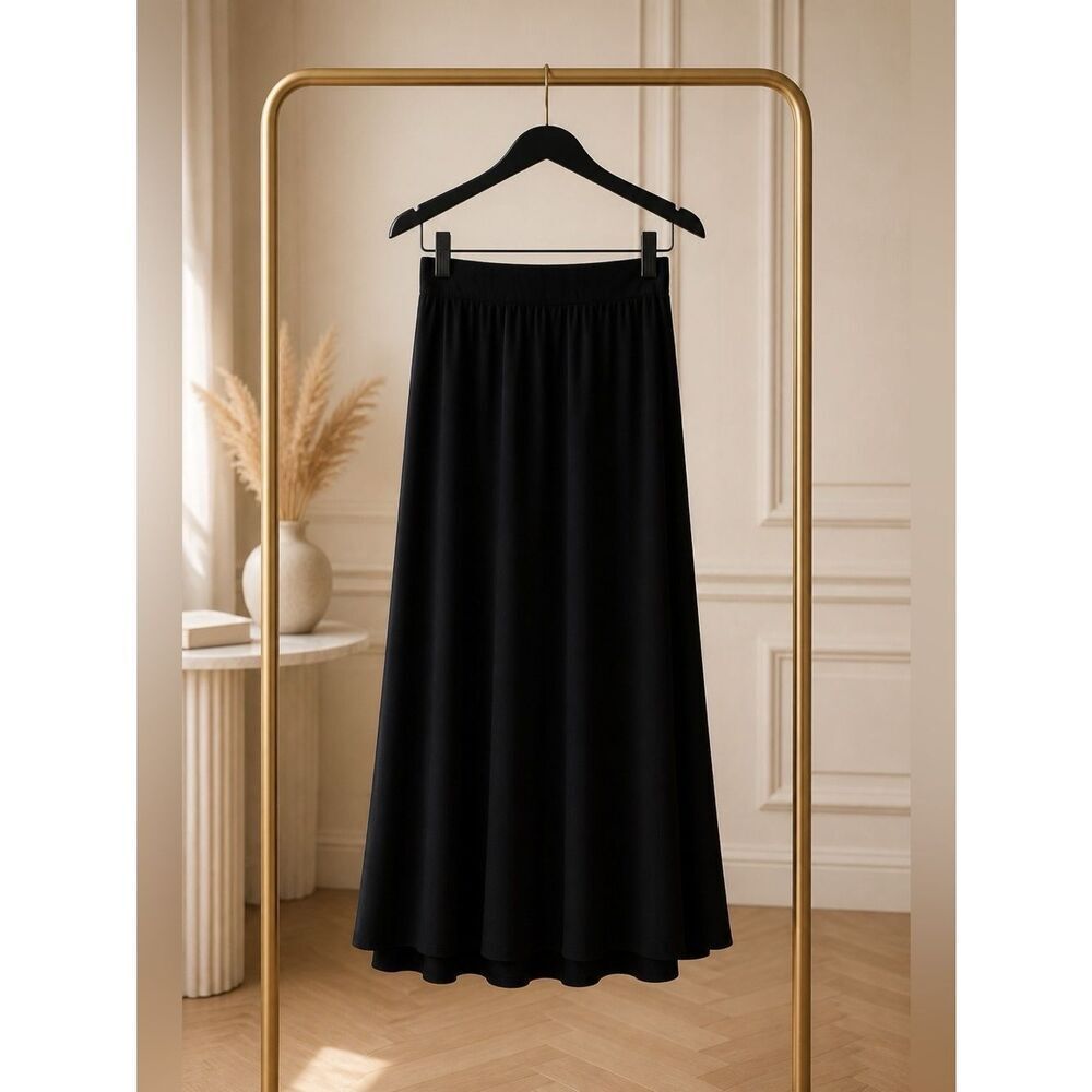 BLACK WASHABLE VELVET MAXI SKIRT WITH ELASTIC WAUST AND 2 SIDE SLITS SIZE OX/14W